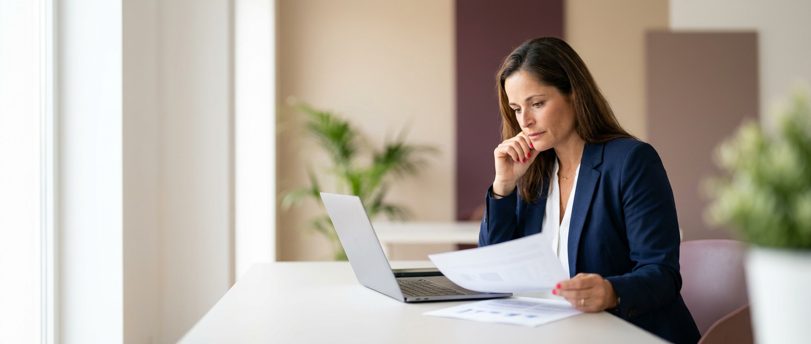 Allison M. Henderson reviewing client documents at her desk